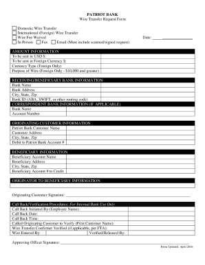 Wire Transfer Request Form 2016