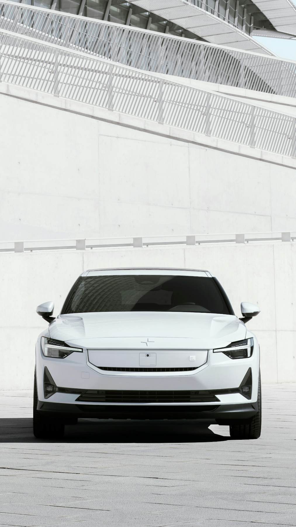 Front view of a white Polestar 2.