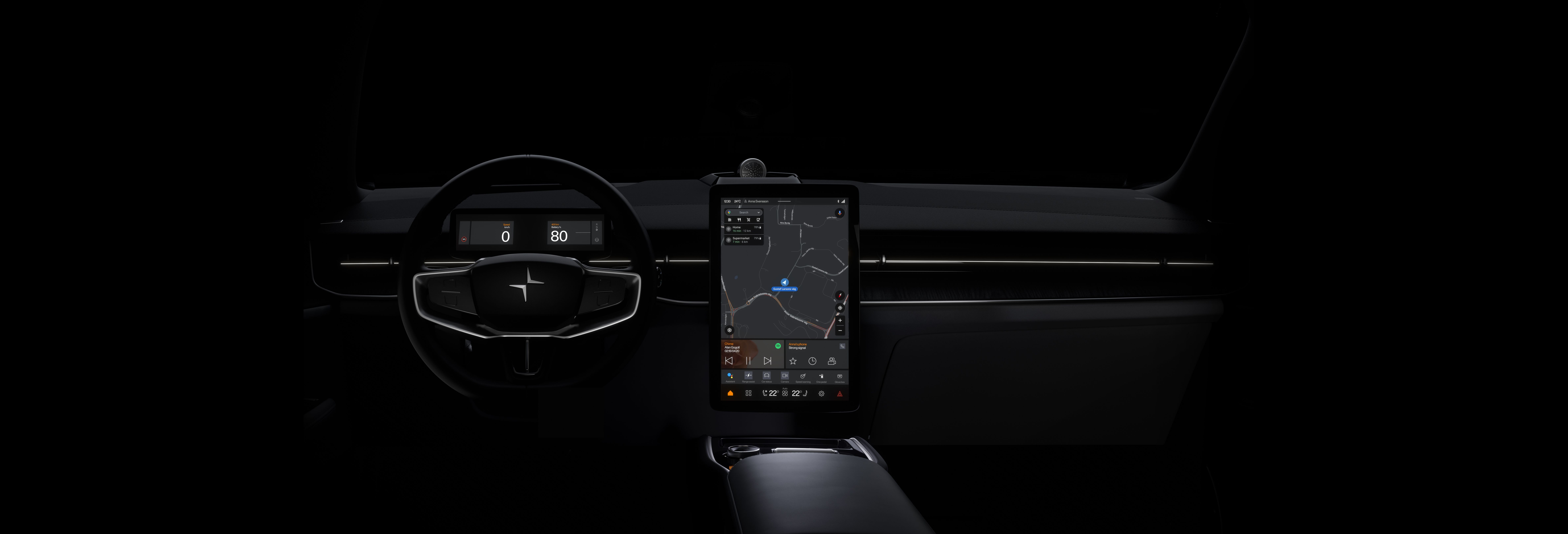 Polestar 3 drivers area and HMI in dark mode