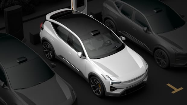 Birds eye view of Polestar car publicly charging