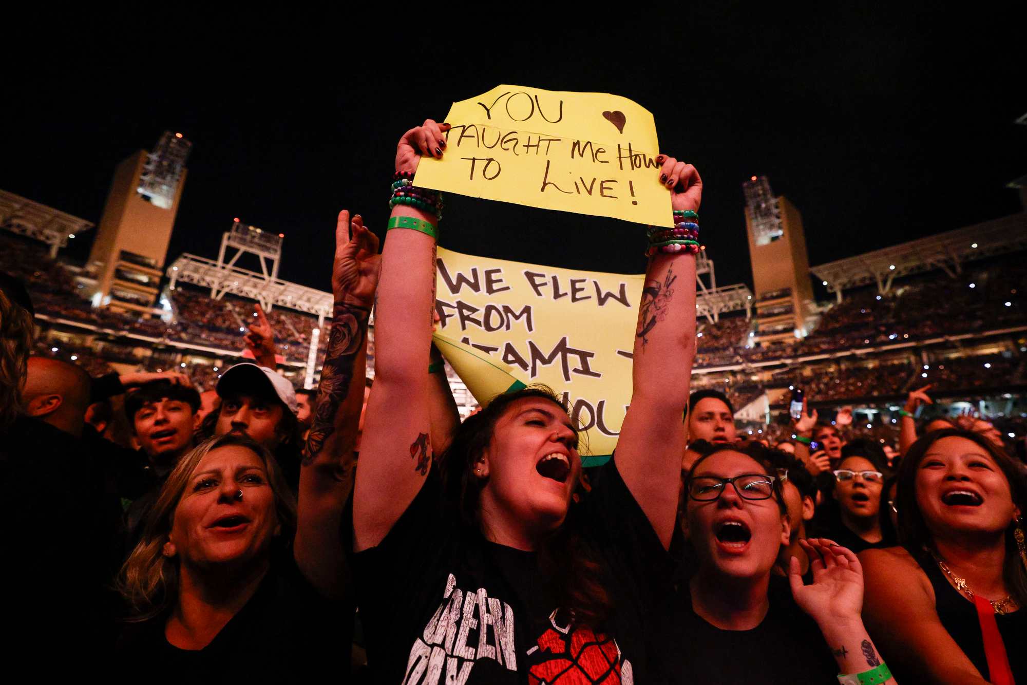 Green Day's Saturday concert at San Diego's Petco Park drew an enthusiastic, multigenerational audience. (Meg McLaughlin / The San Diego Union-Tribune)