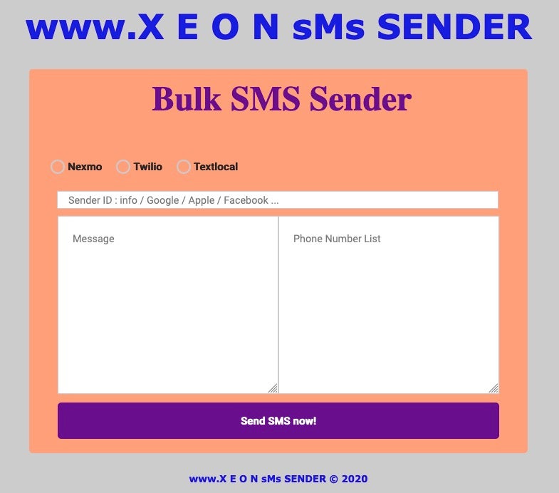 SMS sender panel hosted on a webserver