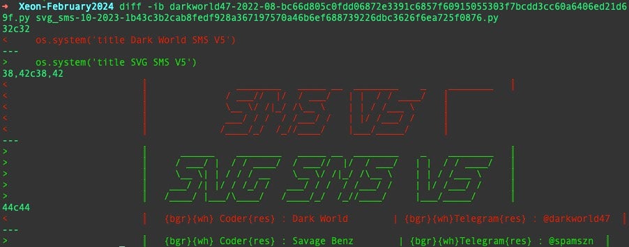 Diff against the oldest and most recent version of Xeon Sender