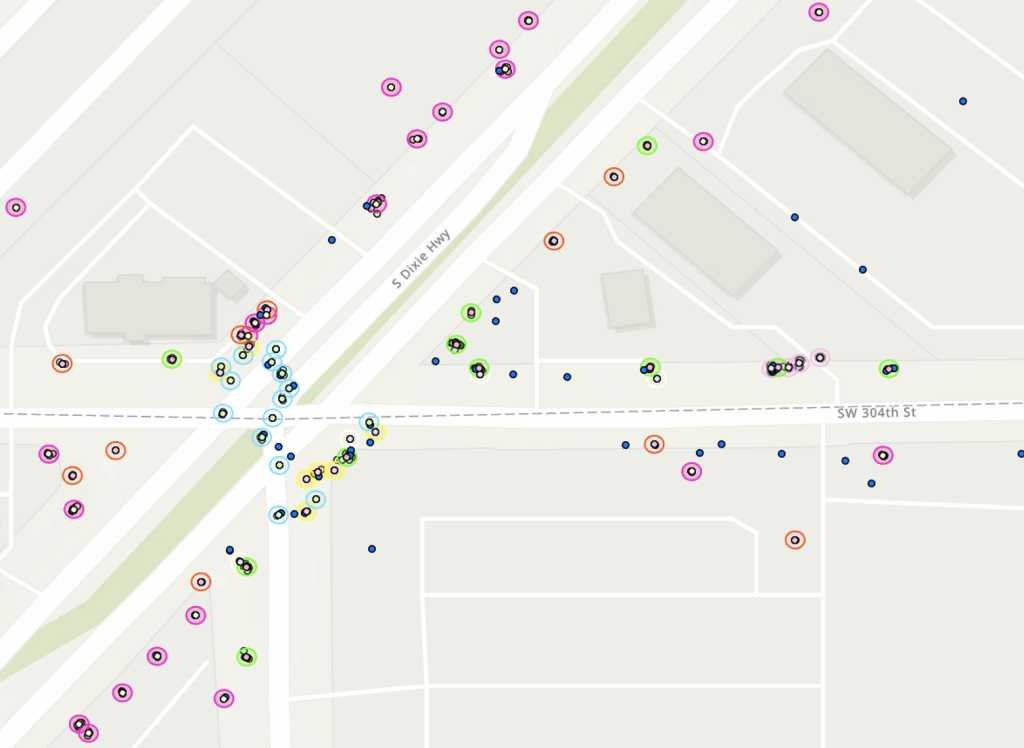 Map with dots representing asset locations