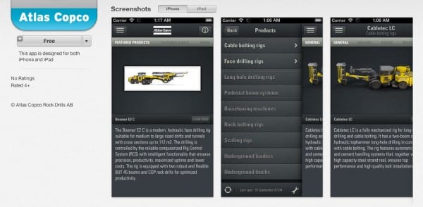 Atlas Copco mining app iTunes Oct 2013