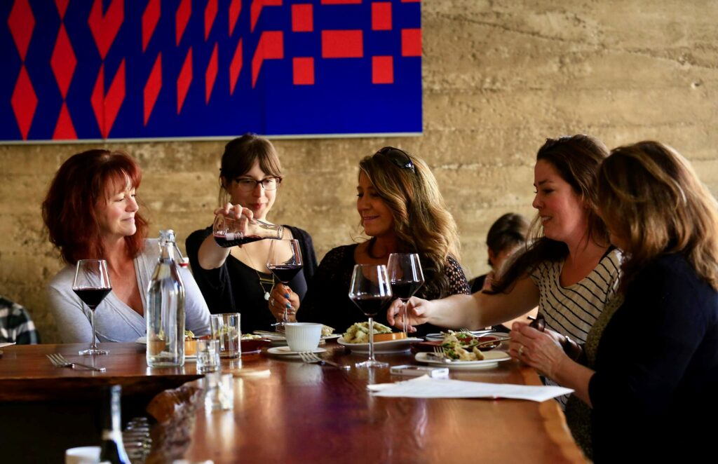 Friends gather for a birthday dinner at the Spinster Sisters in the South A district of Santa Rosa. (Photo by John Burgess)