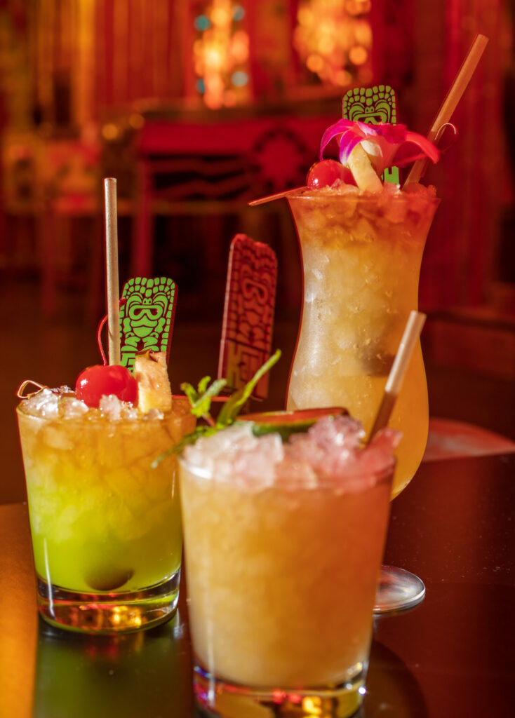 From Left, Fink Bomb, Classic Mai Tai and the Tropical Itch at Kapu Bar, tiki bar and restaurant in the heart of downtown Petaluma on Keller street Feb. 1, 2023. (Chad Surmick / The Press Democrat)