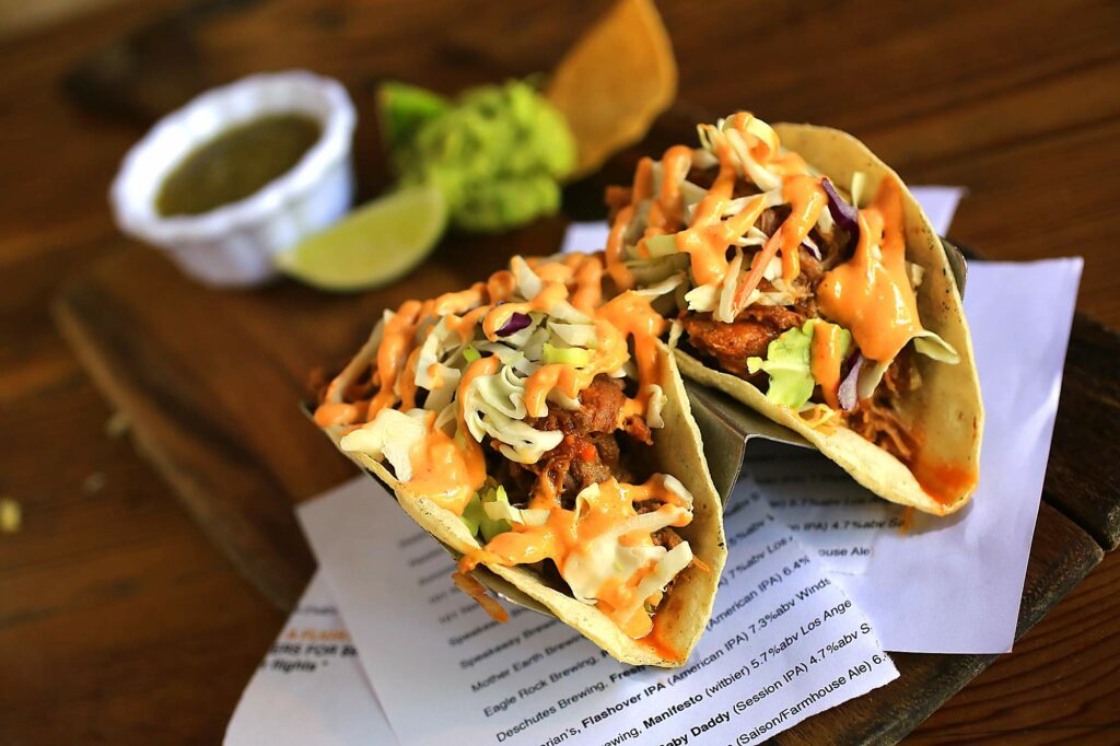 Hawaiian Kalua Pork Tacos from Belly Left Coast Kitchen & Taproom in Santa Rosa in 2023. (John Burgess/The Press Democrat)