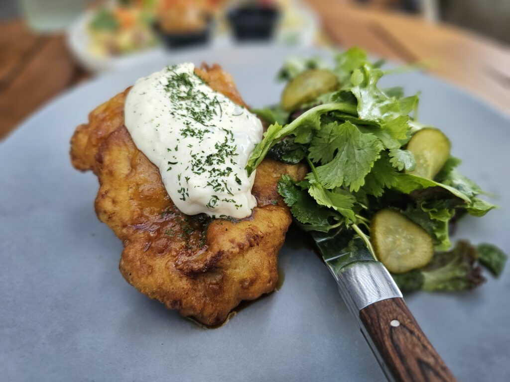 Fried chicken with soy glaze and tartar sauce at the Flamingo Resort's Lazeaway Turntable pop-up with chef Ki Kim. (Heather Irwin/The Press Democrat)