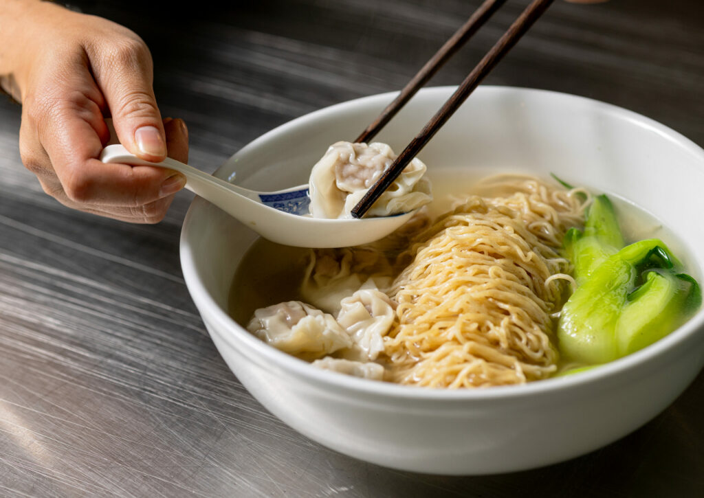 Wonton Noodle Soup with pork & shrimp dumplings from Bazaar Sonoma, BaSo | Restaurant & Konbini Oct. 17, 2024 in Forestville. (John Burgess / The Press Democrat)