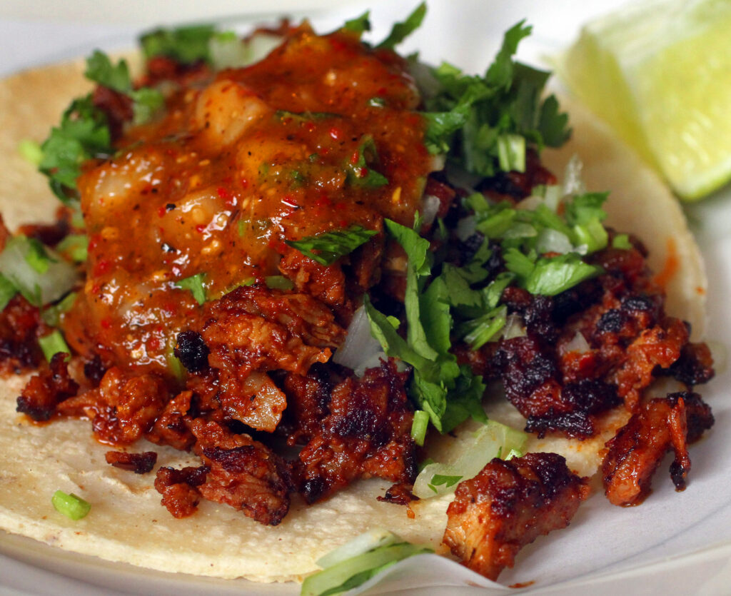 Taco Al Pastor at Taqueria Mi Pueblo in Petaluma on Wednesday, Nov. 7, 2012. (Jeff Kan Lee/ The Press Democrat)