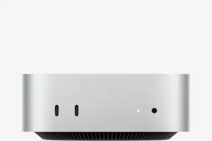 Front view of M4 Mac mini with USB-C ports.