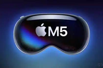 Apple Vision Pro headset with M5 logo displayed.