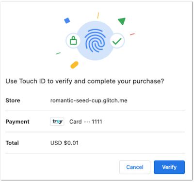 SPC authentication dialog allowing user to consent to payment through Web Authentication.