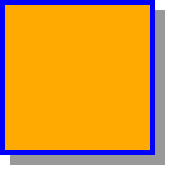 A square-cornered box with a light gray shadow the same shape                 as the border box offset 10px to the right and 10px down                 from directly underneath the box.