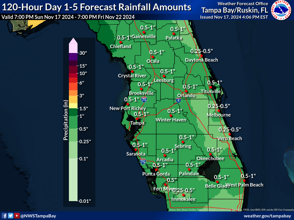 Localized Weather Prediction Center Day 1 to 5 Precipitation Forecast