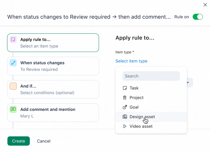 gif of wrike apply automation rule