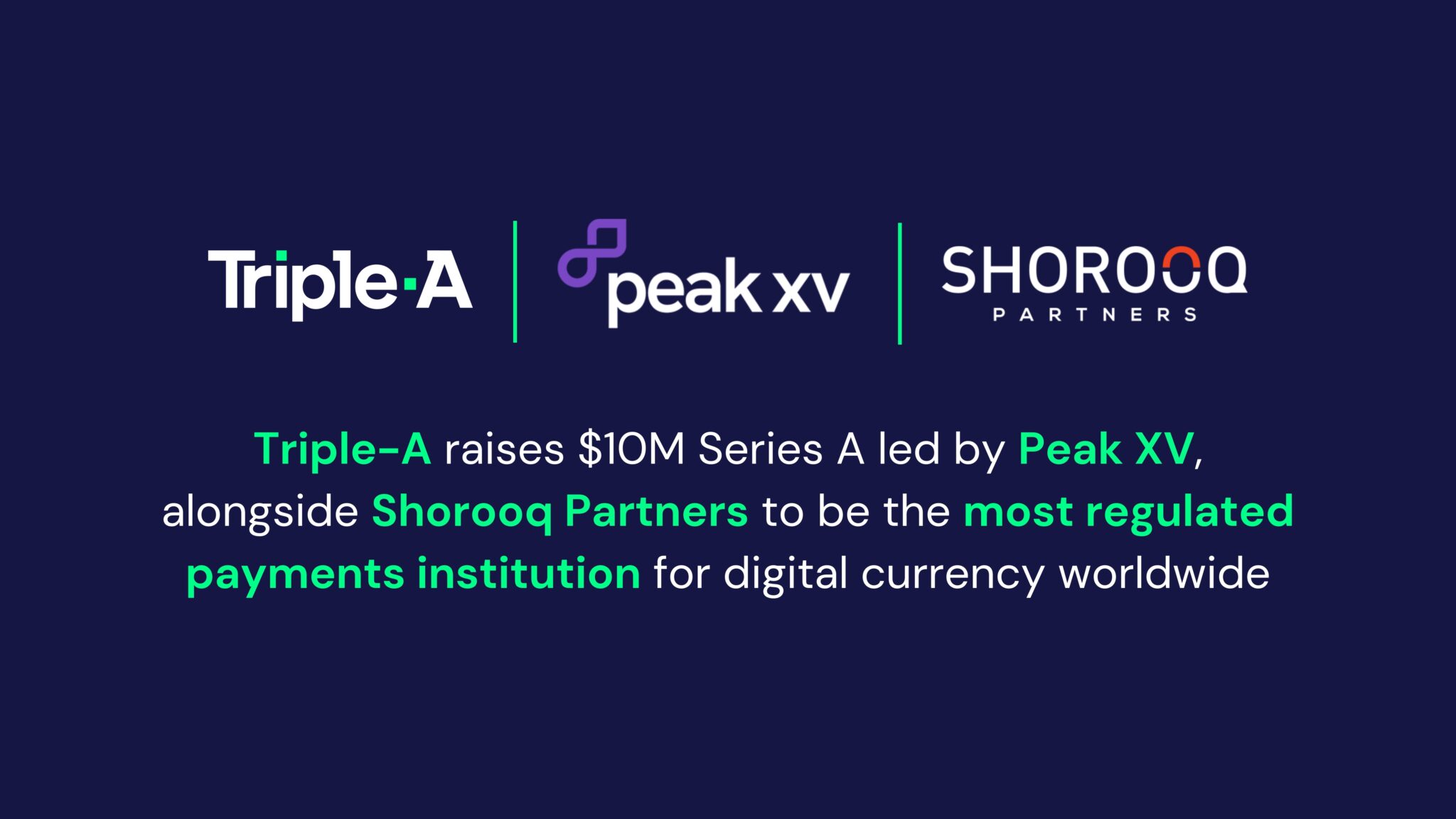 Triple-A raises $10M Series A from Peak XV and Shorooq Partners to be the most regulated payments institution for digital currency worldwide