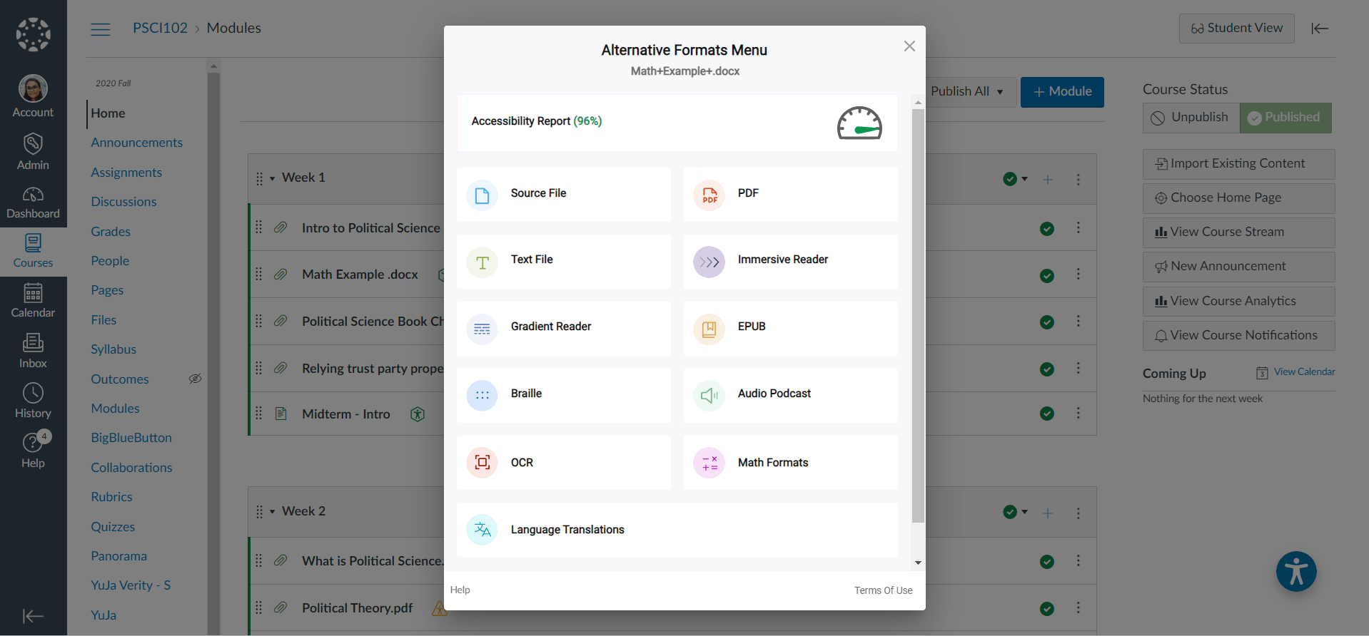 Image showing alternative formats